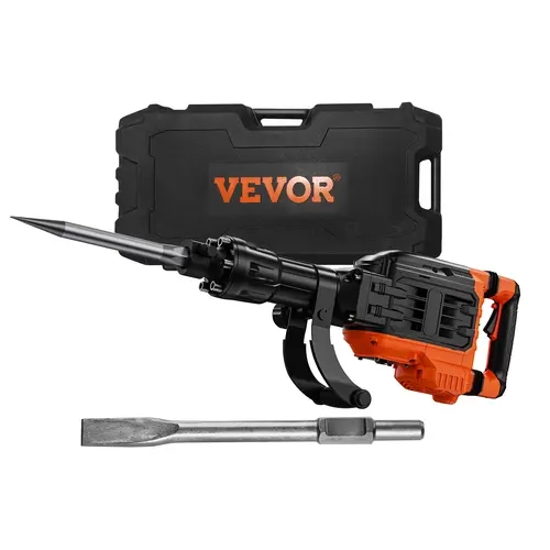 【toolupgrade】VEVOR Heavy Duty Industrial Electric Demolition Jack Hammer with 3500W Motor, 60J Impact Energy, 1900 BPM, Double Spring Damp, Efficient Cooling, Aluminum Body, 360° Handle Ease, Plastic Handle Shock Guard, 2 Chisels + Gloves, Black