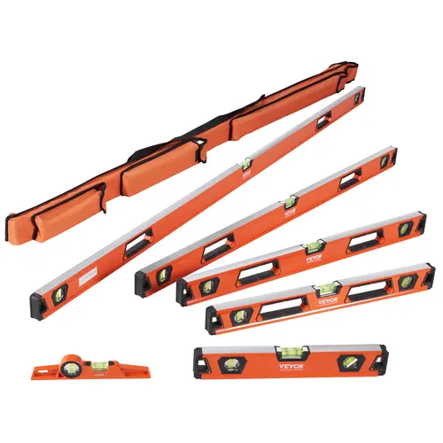 VEVOR Heavy Duty Hardware Torpedo Level Set, 10/16/24/32/48/78in High Strength Aluminum Alloy Levelers, Anti-Static Bubbles, 45/90/180 Degree Viewing Window Ruler, Shock-Resistant for Home Measurements, Construction Industry, House Building