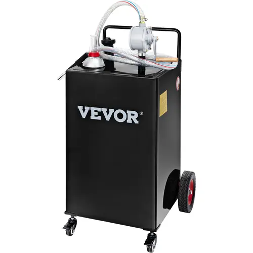 VEVOR 30 Gal Portable Gas Storage Tank, Tool-Upgraded Fuel Caddy with Manual Transfer Pump, Hose, Clamps, 8" Wheels, Stainless Steel Components, Handy Tube Hanger, Accurate Fill Gauge, Home Care Bucket for Auto Repair, Farms