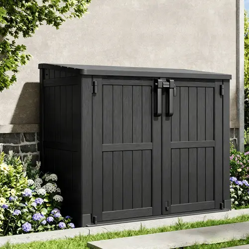 Outdoor Storage Shed 36 Cu. Ft. Garden Storage Extra Large Capacity Weather Resistant Storage Box, Lockable Resin Waterproof Shed for Bike, Garbage Cans, Lawnmowe, Garden Tools,Summervibes Black