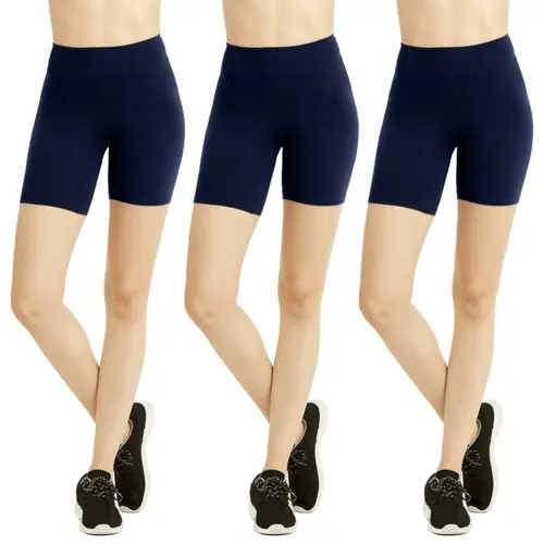 Women's 3-Pack Breathable Cotton Short Leggings - 5" Modest Cover, Wide Waistband Smooths Tummy, Biker-Style Cut Adds Athleisure Edge, High-Waisted, No See-Through, Tummy Control Activewear for Workout, Cycling