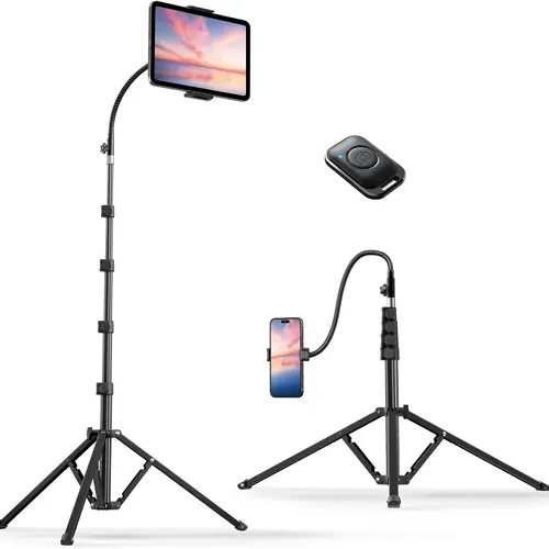 【DealsForYouDays】Weilisi 82" Tall Heavy Duty Phone Stand for Recording, Tablet Stand Holder with 15" Adjustable Gooseneck, Overhead Selfie Tripod for iPhone/iPad/Android for Recording/Live Streaming/Watching/Cooking/Lash Techs