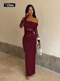 Women's Plain Off Shoulder Ruched Sheer Mesh Dress, 2025 Elegant Chic Long Sleeve Long Dress for Party Banquet, Ladies Summer Clothes Elegance