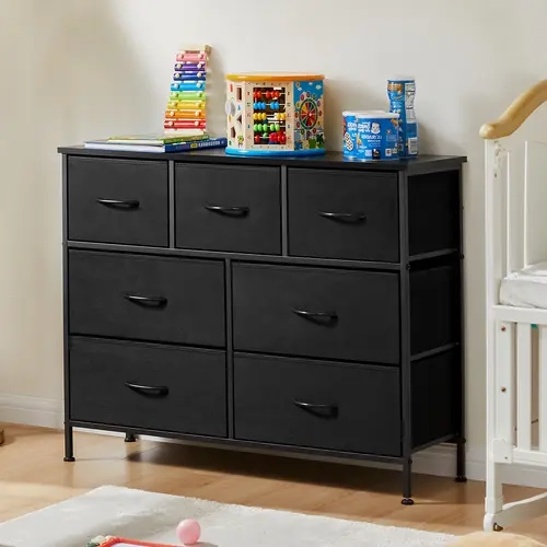 [Deal] Modern 7-Drawer Sturdy Synthetic Fiber Cabinet - Rectangular, Stable Steel Frame Base, 45in TV-Ready Top (Max 45in TVs), Quick Setup Wide Organizer Tower with Smooth Easy-Pull Handles, 4L Capacity, 66lb Load, for Bedroom