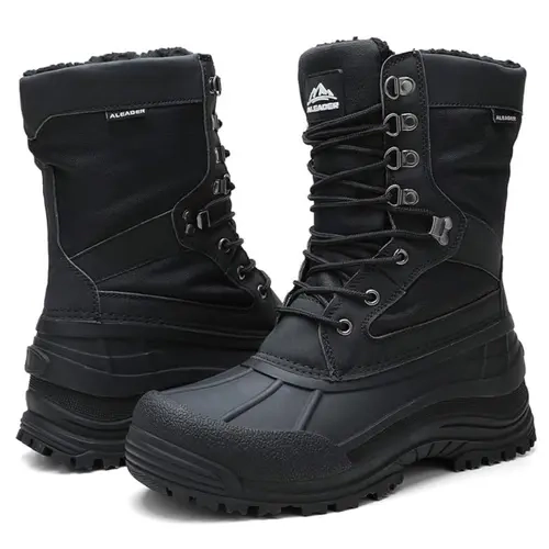ALEADER Men's Mid-Calf Classic Insulated Thinsulate Snow Boots - 1.57" Low Heel, Waterproof Footwear, Fabric Liner, Lace-Up Braid, Durable Rubber Sole, Metal D-Shaped Eyelets, Cold Weather Gear, Walking Shoes for Daily Work