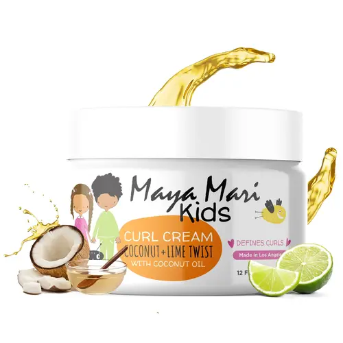 Maya Mari Kids Curly Hair Routine Curl Cream - 12 oz Vegan, Lightweight, Plant-Based, Gentle, Smooth, Hydrating, Frizz Control, Detangling Leave-In Haircare Treatment for Children, Coconut Oil-Infused, Coconut & Lime Scented, Paraben-Free