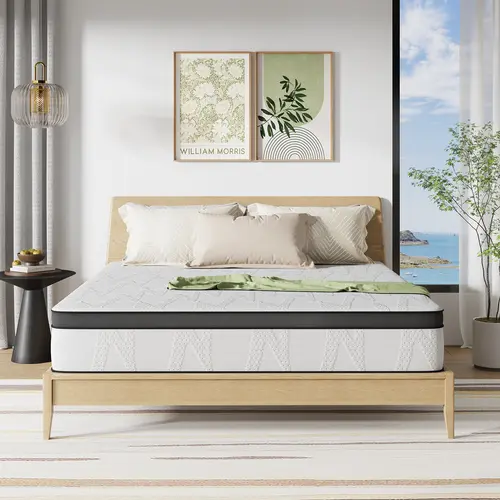 Hybrid Mattress Fiberglass-Free Full/Queen/King  -6/8/10/12/14 Inch-Perfect Balance of Softness & Firmness: High-Quality Mattress for All Sleepers & Body Alignment-Motion Isolation Mattress,Fall Deals For You