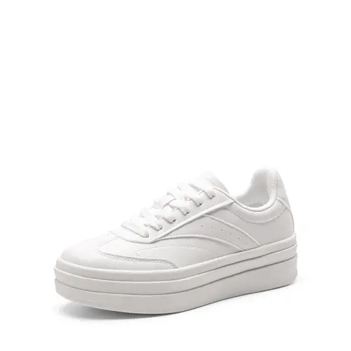 Dream Pairs Women's Val Retro Colorblock Patchwork Lace-Detail Thick-Soled Platform Sneakers - Faux Leather, Lace-Up, 1.5-Inch Platform, Non-Slip, Foam, Breathable, Casual Walking Women's Shoes