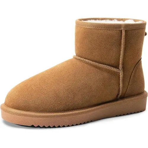 DREAM PAIRS Women's Fuzzy Genuine Suede Winter Booties, Footwear with Faux Fur Lining, Water-Resistant, Anti-Slip, Memory Foam Comfort, Slip-On Short Ankle Shoes for Women, Casual Leather Boots with DIY Ribbon