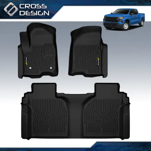 CROSSDESIGN TPE Interior Car Floor Mats - 3PCS Black Auto Accessory for 2007-2025 Chevrolet Silverado/GMC Sierra Crew Cab 1500 2500 3500, Chevy Accessories, Father's Day Gift, Car Accessory