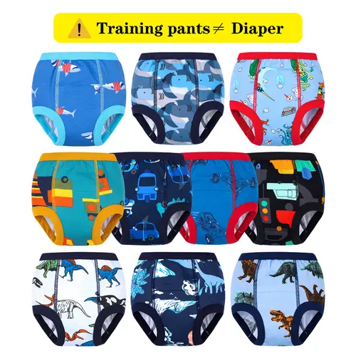 BIG ELEPHANT Training Pants for Toddlers 10 Pack Comfortable 100% Cotton Potty Training Underwear with Dinosaur and Truck Prints，Ideal for Daytime Potty Training