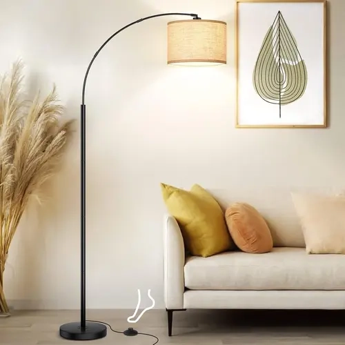 MATULSA 79" Arc Floor Lamp for Home - Adjustable Vision Lamp with Hanging Drum Shade, Weighted Base & E26 Socket, Bases & Shades for Living Room Room Decor, Mother's Day Gift Option, Adjustable Lampshade, Ambient Style Lamps, Bases & Shades