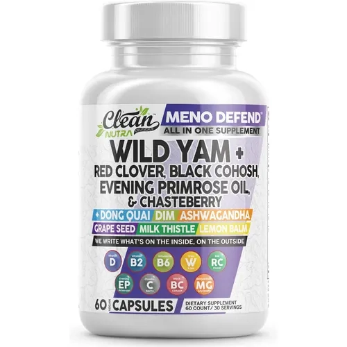 Clean Nutra Wild Yam, Red Clover Black Cohosh, Evening Primrose Oil, Chasteberry & More for Women's Wellness Capsules – Meno Defend