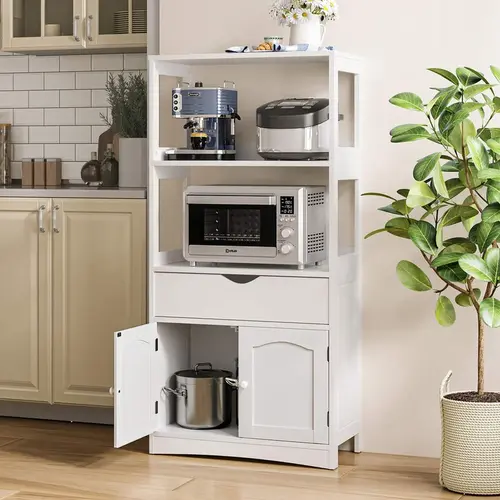 [TiktokShopStockUp] Sikaic Multifunctional Storage Cabinet with Microwave Space Drawer White Furniture Organization Kitchen Organizer Freestanding Wood Cupboard, Home Furniture Christmas Gifts