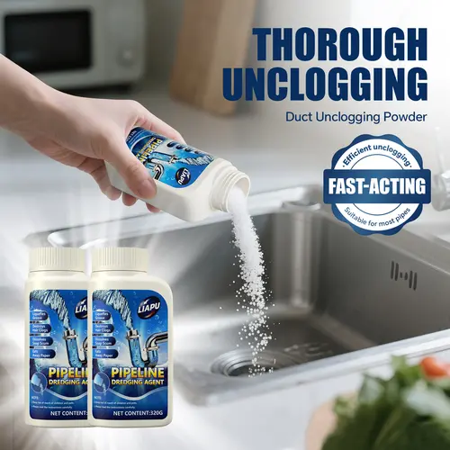Liapu Powerful Pipe Cleaning Agent - Drain Cleaning Tool, Household Bacteria-Killing Solution (99% Bacteria Kill), Safe Pipes, Odor-Free, High Temp Use, Dissolves 200+ Blockages