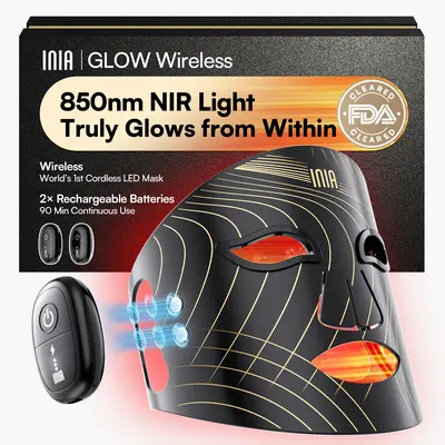 INIA GLOW Wireless LED Face Mask-with Red Light Therapy, 2-Year Warranty, Portable and Rechargeable for LED Facial Mask Skincare at Home and Travel, Summer Beauty Gift Ideas