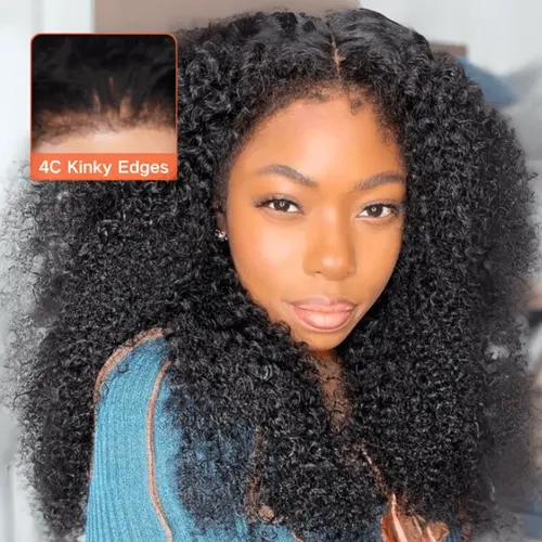 UNice Glueless 4C Braiding Human Hair Lace Front Wig for Black Females - 7x5 Lace Closure, Jerry Curly, 4C Edge Curls, Medium 22.5in, Baby Hair, Byebye Knots, Drawstring Fit, Beginner-Friendly, Natural Hairline, Heat Resistant