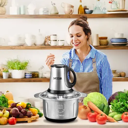 SPZTJK Electric Countertop Meat Grinder Machine - 2L Large Capacity, Dual Bowls, Dual Blades Specialty Kitchen Appliance for Family Food Preparation