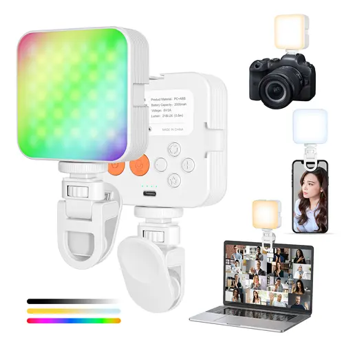 EMEET RGB LED Video Light with Portable Tripod Mini LED Camera Webcam Light 97 LEDs 2000mAh Rechargeable 3000-6500K for Streaming Gaming Creator Gifts Livestream Softbox White, SummerVibes