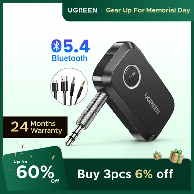 UGREEN Bluetooth 5.4 Car Adapter, Hands-Free Call & Noise Cancelling AUX to Bluetooth Adapter for Car, 3.5mm Audio Blue-Tooth Receiver for Cars Stereo Home Speaker - 15H Battery Life DealsForYouDays