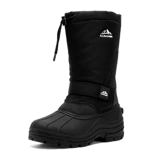 Aleader Men's Fashion Classic Snow Boots - Waterproof, Stain-Resistant, Insulated Footwear with Non-Slip All-Terrain Sole, Velcro Hook & Loop Slip-On, Seam-Sealed, Drawcord for Outdoor Hiking, Walking Shoes | Spotlight Day