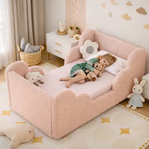 Toddler Bed Toddler Floor Bed Frame with Rails & Headboard, Standard Crib Size Kids Beds for Ages 3-7 Years Girls and Boys, Montessori Floor Beds(No Mattress) summerwins