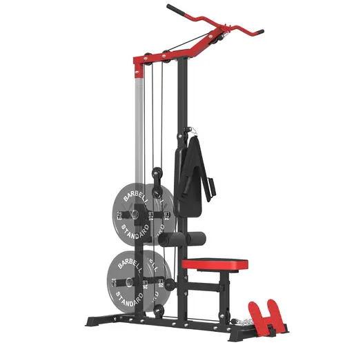 LAT Tower, LAT Pull Down and LAT Row Cable Machine with Flip-Up Footplate, High and Low Pulley Station with AB Crunch Harness, Home Gym Back Exercise Weight Machine Fitness Equipment