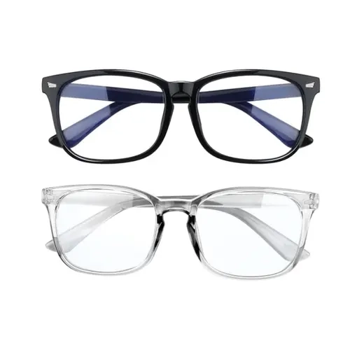 Unisex Blue Light Blocking Glasses - 99% Anti-Eyestrain & UV Glare Protection, Trendy Full-Rim Rectangular Frames, Transparent Lenses, Reinforced Plastic Frames, Nerd Look, Ideal for Office/Gaming, Great Gift for Friends and Family, Party Bag Home Supply,