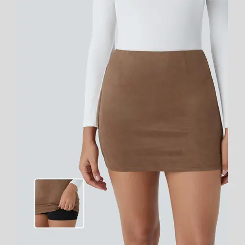 Halara High Waisted 2-in-1 Bodycon Suede Mini Casual Skirt