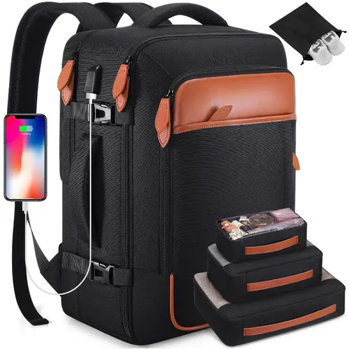 42L Expandable Convertible Getaway Travel Backpack for Men - Water-Resistant Polyester Carry On Luggage, 17-in Laptop Sleeve, EDC Gear Organizer, Shoe Pocket, Laces, Padded Straps, Laptop Duffel Rucksack Travel Daypack