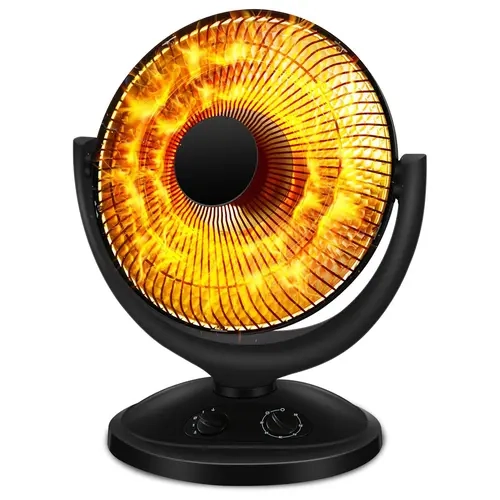 800W Black Portable Electric Ceramic Space Heater - 120V, 14-in Dish Design, 2s Heat Boost, 400W Low Heat, Indoor Heating, Oscillating Radiant, Overheat Protection, Quiet Operation, Adjustable Tilt, Soft Eye-Safe Light, 2 Settings, Home/Office Use