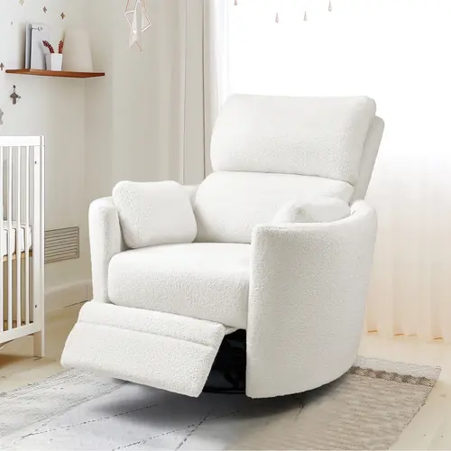 AMERLIFE Power Recliner Nursery Chair for Adults, Swivel Rocking Reclining Glider, USB & Type-C Charge, 2 Pillows, Barrel Armchair