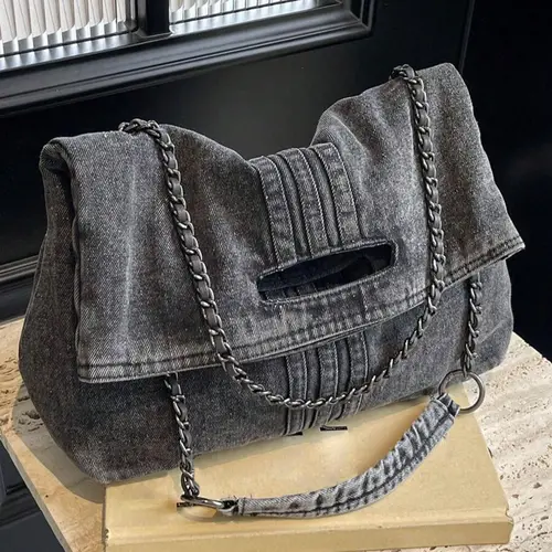 Women's Denim Shoulder Bag, Large Capacity Chain Strap Crossbody Bag for Daily Used, Casual Trendy Versatile High-quality Daily Commuting Bag