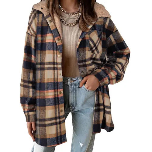 Dokotoo Women's Flannel Hooded Plaid 2026 Shacket Thick Coat Winter Coat for Warmth Button down Warm and Fuzzy Fleece Jacket
