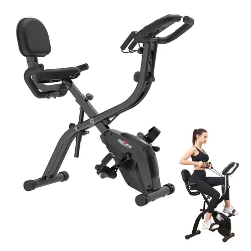 RELIFE 3-in-1 Foldable Magnetic Alloy Steel Stationary Bike - Upright & Recumbent, Foldable Frame, LCD Monitor, 440 lb Capacity, Adjustable Fitness Tool, Training Aid, Mini Gym Portable Home Gear, Stay Active At Home, Batteries Included