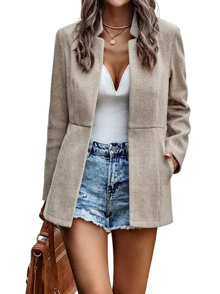 Chouyatou  Women's  Elegant  Casual Business Open Front Long Sleeve Notch Lapel Office Blazer Jacket Basic Womenswear