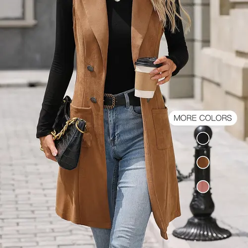 Women's Vintage Fitted Button Vest, Sleeveless Knee-Length Outerwear Fabric, Casual Everyday Spring & Fall Top, No Zipper, Unlined, Buy One Size Up