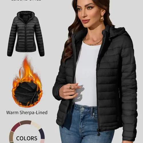 【Black Friday】Styles by Faith Howard Women's Lightweight Quilted Puffer Jacket, Fitted Full-Zip Design with Side Pockets for Fall and Winter