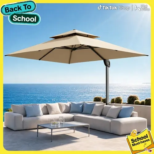 [2-Box] PHI VILLA 10*10ft Cantilever Patio Umbrella with Weighted Base, Square Umbrellas with 360°Rotation, Heavy Duty Hydraulic Design for Dining and Pool Use