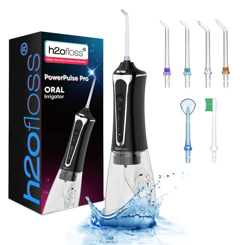 h2ofloss Cordless Water Flosser & Oral Irrigator - 300ML Tank, 5 Modes, Whitening Tablets for a Sparkling Smile  IPX7 Waterproof, Rechargeable & Ready to Go!"Get yours now and smile brighter! "