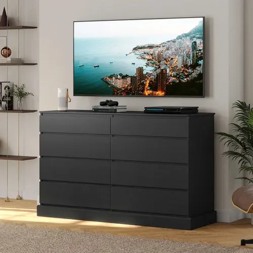 Sikaic Handle-Free 8-Drawer Wide Modern Credenza Storage Cabinet - Engineered Wood Drawer Cabinet, 37.7" Tall Home Furniture Cupboard for Bedroom, Minimal Studio