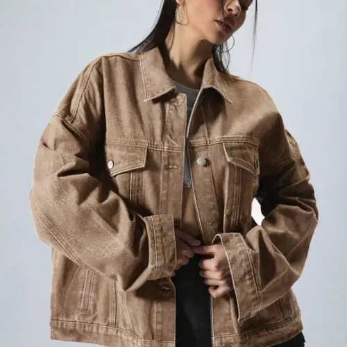 【Black Friday】Women's Basic Button Front Drop Shoulder Denim Jacket, Casual Long Sleeve Collared Outerwear with Pockets, Aesthetic Fashionable Womenswear for Daily Wear