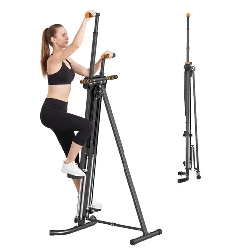 RELIFE Folding Vertical Climber - Adjustable Sturdy Unisex Metal Frame Compact Home Gym Gear with 4 Metal Guide Rails, LED Lights, Climbing Rope, Supports 260 lbs for Strength Training