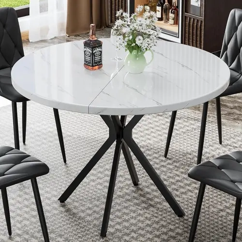 Recaceik 39-Inch Modern Round Indoor Kitchen Table - Iron Frame, Modern X-Frame Look, Special Design & Beautiful Lines, 4-5 Seats, 39" Round Space for Small Dining Room, Apartment Afternoon Tea Use