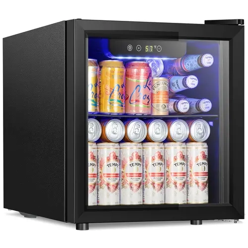 XBEAUTY 36L Compact Mini Fridge Freezer - Household Appliances, Kitchen Appliances, Black Glass Transparent Door, Adjustable Temperature (40-61°F), Fast Chill, Reversible Doors, Removable, Silent Run, Beverage Refrigerator, Freshness-Maintaining for Home