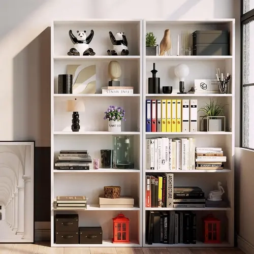 IRONCK 6-Tier Tall Bookshelf with Doors, 70.9-Inch Narrow Bookcase, 4 Open Display Shelves & 2 Hidden Storage Compartments, Freestanding Storage Cabinet for Bedroom, Living Room & Small Spaces, Black or White