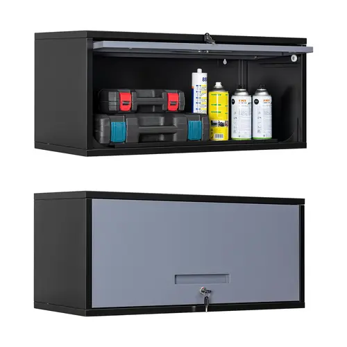 Letaya Metal Wall-Mounted Floating Cupboard with Doors - Rust-Resist Coat, Heavy-Duty, Child-Resistant, Lockable EZ-Open, 120lb Capacity, 31.5" Wall Fit, Space-Saving Entryway/Apartment Storage Cabinet for Garage Organization