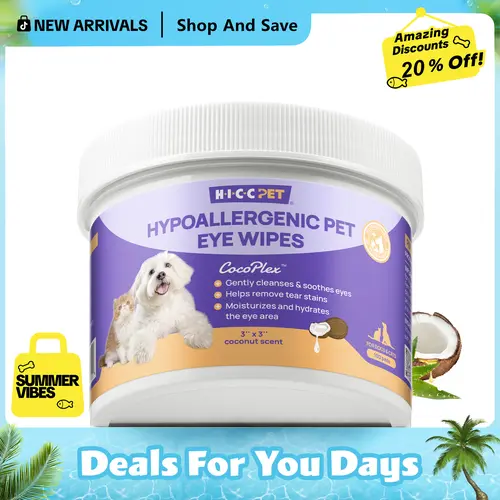 【New Arrivals】HICC PET Tear Stain Remover Wipes for Dogs Stubborn Stain Removal & Prevention - Hypoallergenic Unscented Eye Cleaner for Bichon & Poodle Dog Tear Stain Wipes Vet Recommended Dog Eye Wipes - Natural Coconut