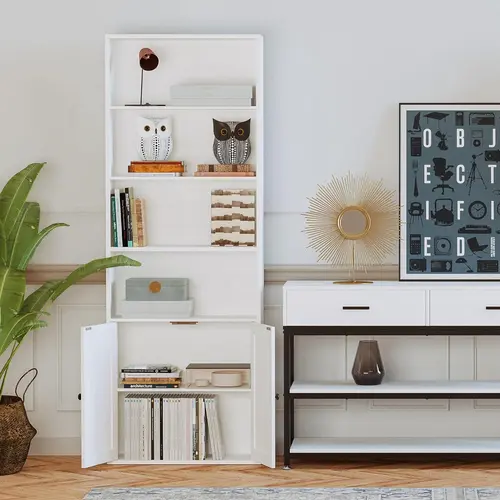 IRONCK Industrial 70" Tall Multi Layer Bookshelf - 6-Shelf Unit with Doors, 23.82" W x 9.25" D x 70.87" H Stable Floor-Standing Storage Rack, Assembly Required, Industrial Look Modern Vibe, Furniture for Bedroom, Room & Wall Decor for Home Office