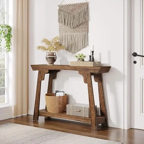 Tribesigns 2-Tier Console Table, 41.3” Wood Entryway Table with Storage Shelf, Farmhouse Narrow Sofa Table for Foyer, Hallway, Living Room, Rustic Brown